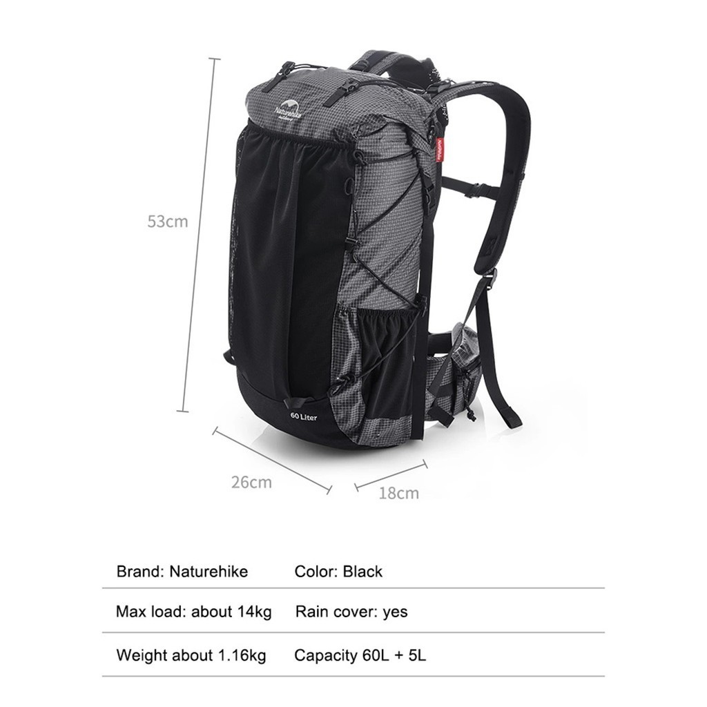 HNR Pesona Indonesia Naturehike Backpack Rock Ultralight 60L+5 NH19BP095