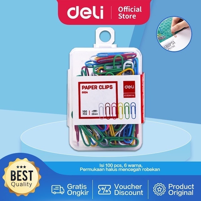Deli Paper Clips Multi Warna  E0024