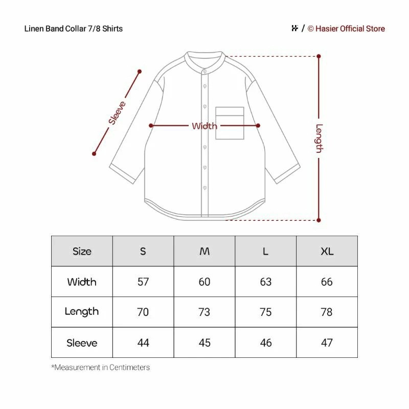  HASIER Linen Band Collar 7/8 Sleeve Shirt