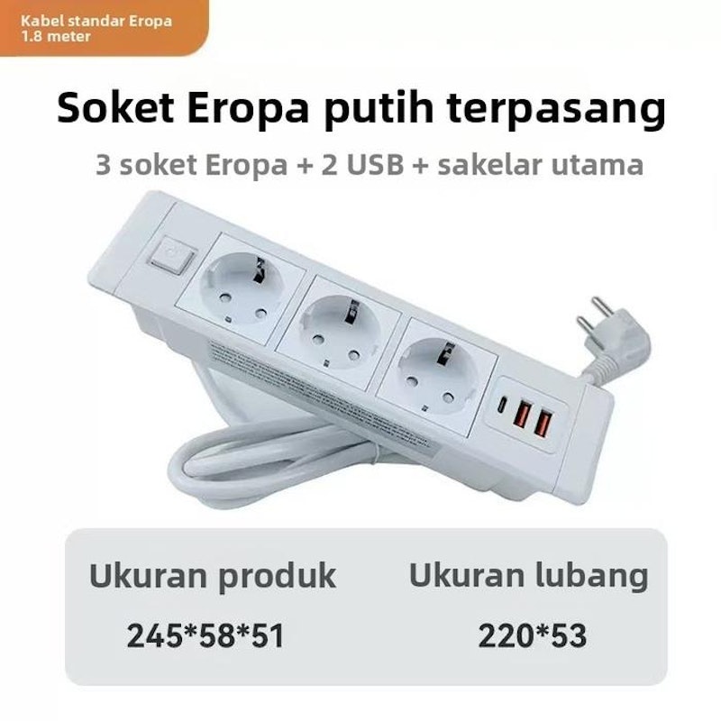 TechBee Stop Kontak Meja Socket 3 Lubang 2