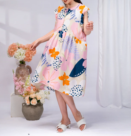 Baneska Official Oriana Homewear Midi Dress Vinesha Sizing