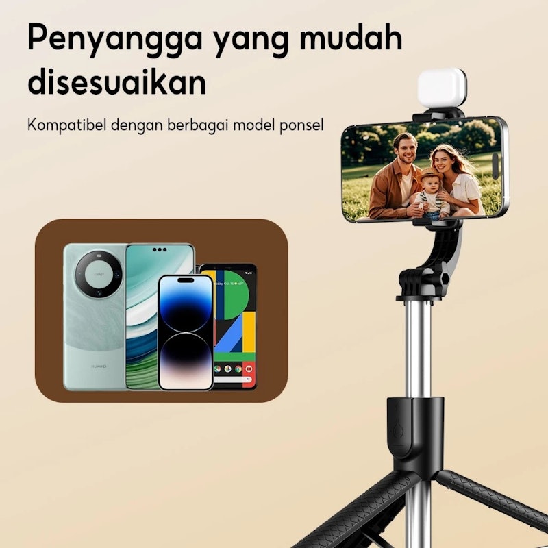 ZIVOKA Selfie Stick Tripod Tongsis + LED 2