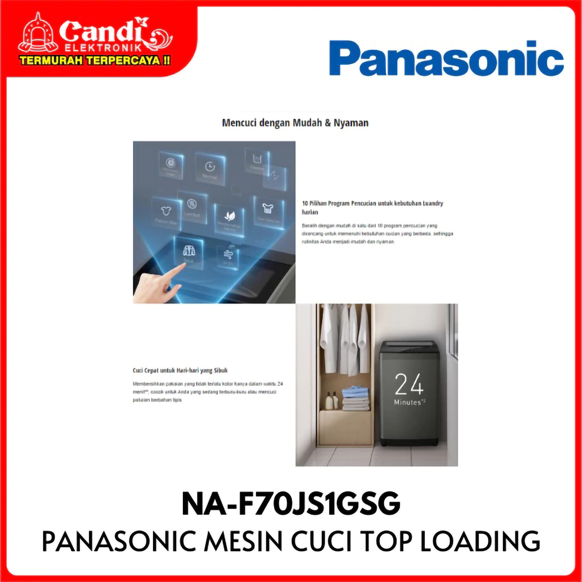 Panasonic Gobel Indonesia Panasonic Mesin Cuci Top Loading 7 Kg NA-F70JS1GSG