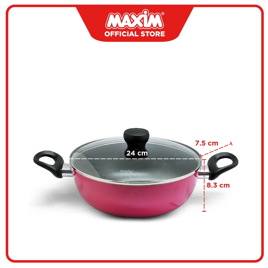 Maspion Maxim Ultra Pink Teflon Anti Lengket 24cm Deep Wok + Tempura + Tutup Kaca