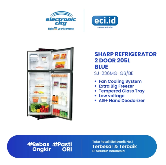 SHARP Electronics SHARP Shine Magneglas Series Kulkas 2 Pintu SJ-236MG-GB