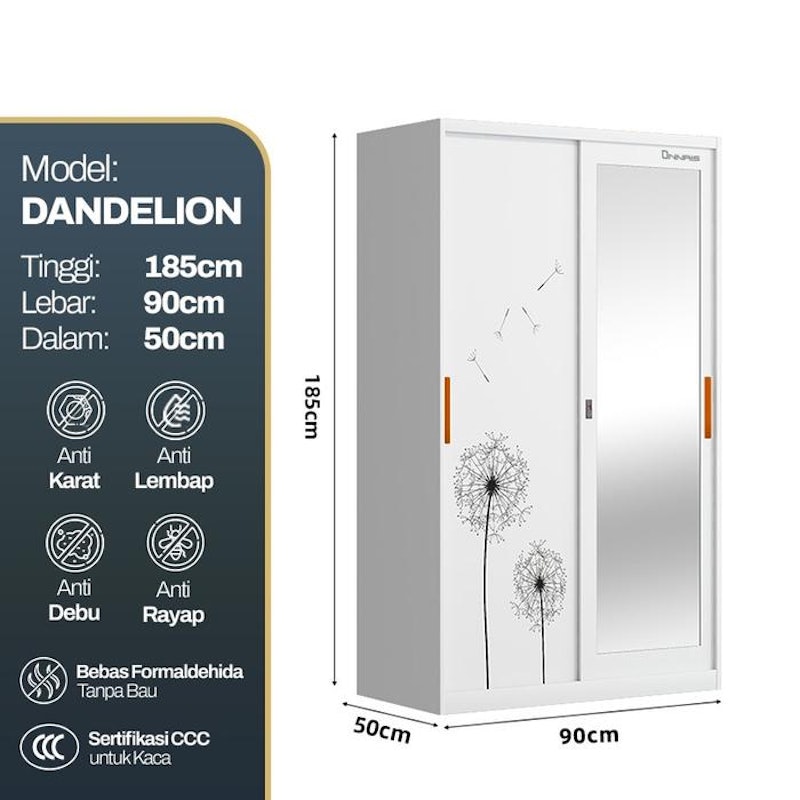 ONNAIS Lemari Pakaian Besi Sliding 2 Pintu Dandelion 5