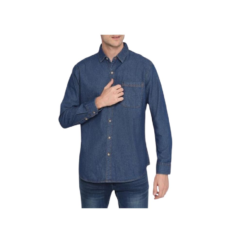 Platini Kemeja Pria Lengan Panjang Denim Biru ｜ 76422