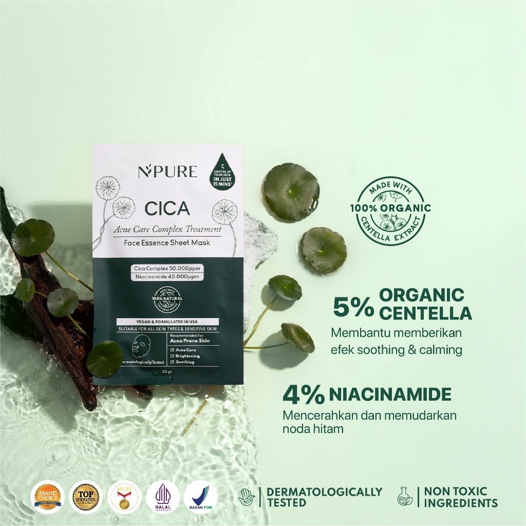 Penta Natural Kosmetindo N'PURE Cica Face Sheet Mask