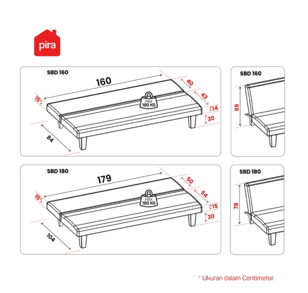  PIRA OLA SBD FABRIC 160 INDIGO Sofa Bed