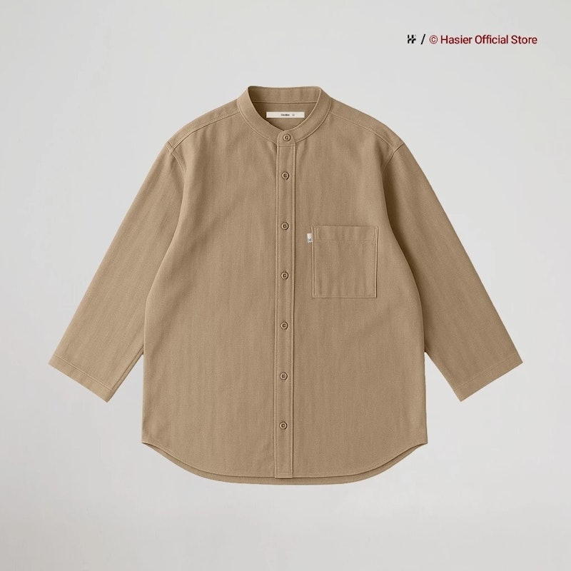 HASIER Linen Band Collar 7/8 Sleeve Shirt 2