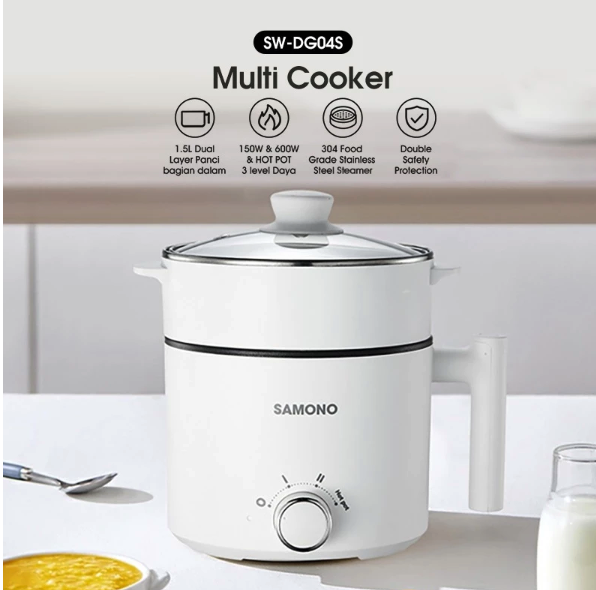 Wook Global Technology Samono Panci Listrik Multifungsi + Steamer Stainless SW-DG04S