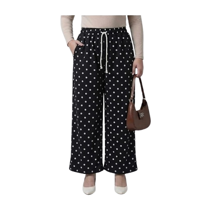 Zayyenna Kulot Loose Pants Polkadot Hitam 1