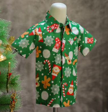 Kemeja Natal Anak GREEN SANTA 3