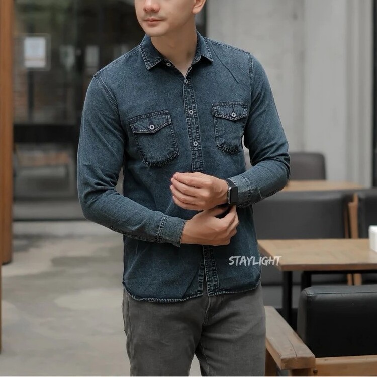  Staylight Kemeja Jeans Lengan Panjang Pria Snow