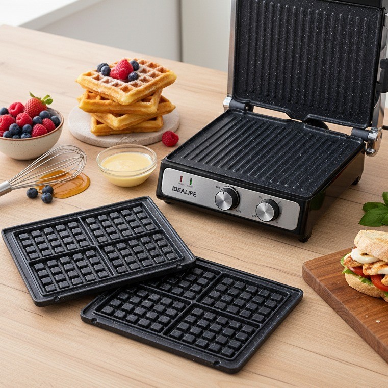 IDEALIFE 3in1 Panini & Waffle Maker 3