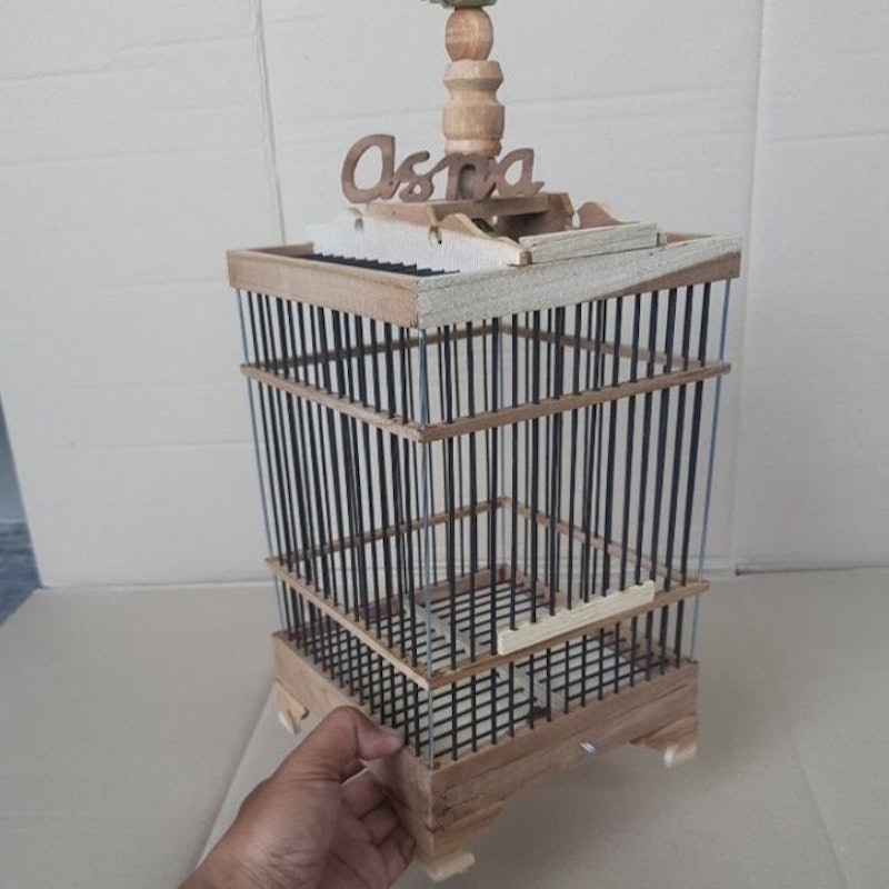 Sangkar Burung Kecil Jati Bambu Ruji Hitam 4