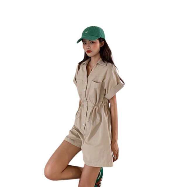 Mechanic Girl Linen Romper JS4775