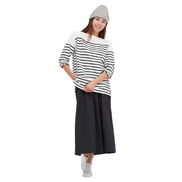 Women T-Shirt Garis Oversized Lengan Panjang 2