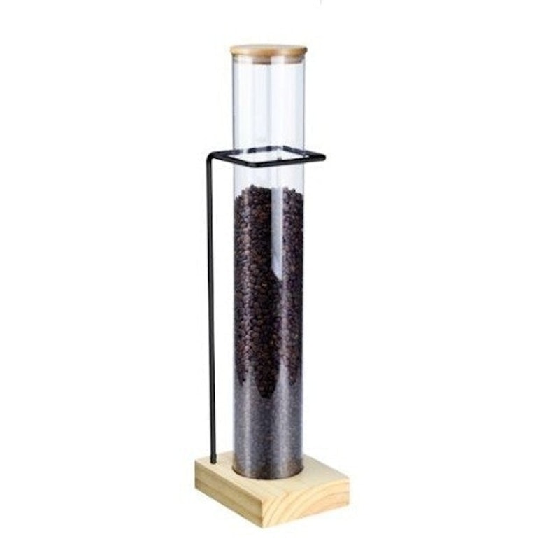 Coffee / Tea Glass Tube Canister Jar + Wooden & Stainless Holder 4