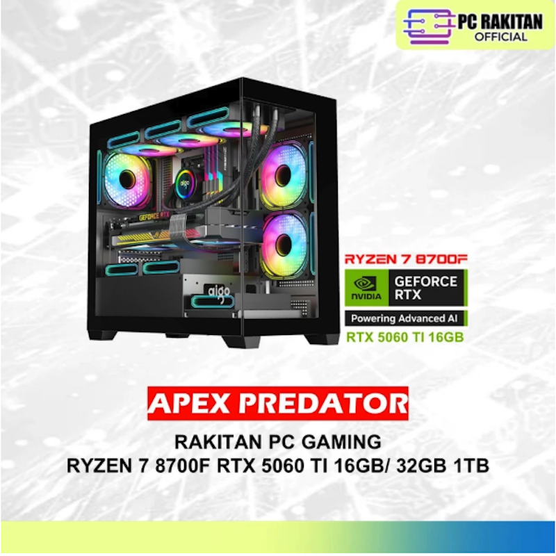 Rakitan PC Gaming Apex Predator Ryzen 7 8700F RTX 5060 TI 3