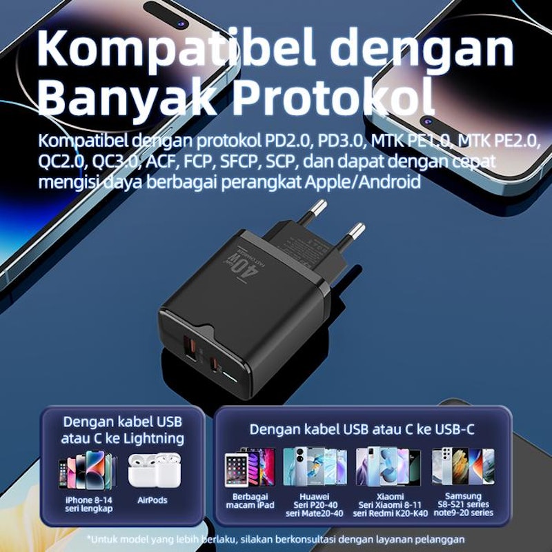 BASIKE Kepala Charger Type C+USB 40W 3