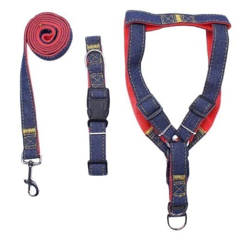 Dog Leash Adjustable Harness Neck Collar Set Canvass Model 1