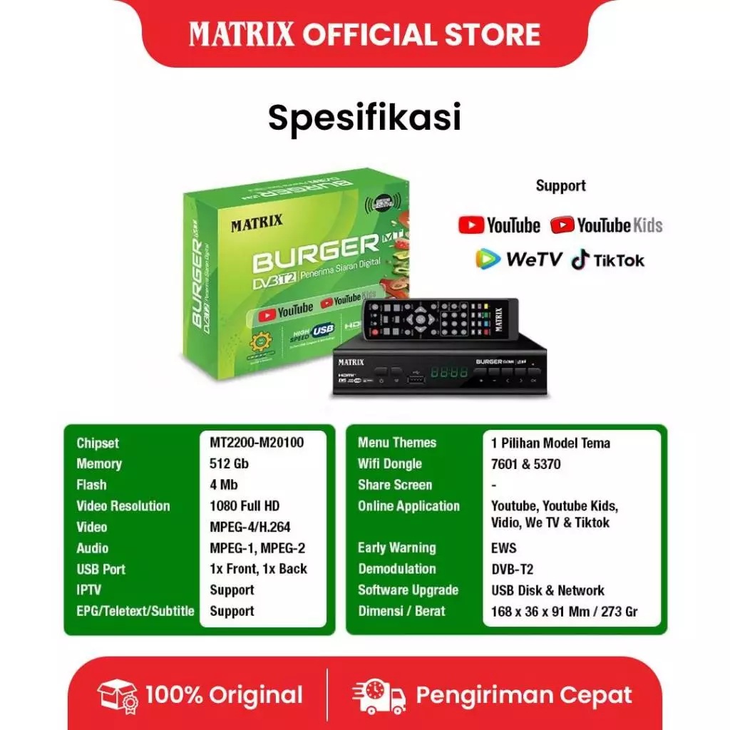 MATRIX Set Top Box Burger Hijau DVBT2 MT