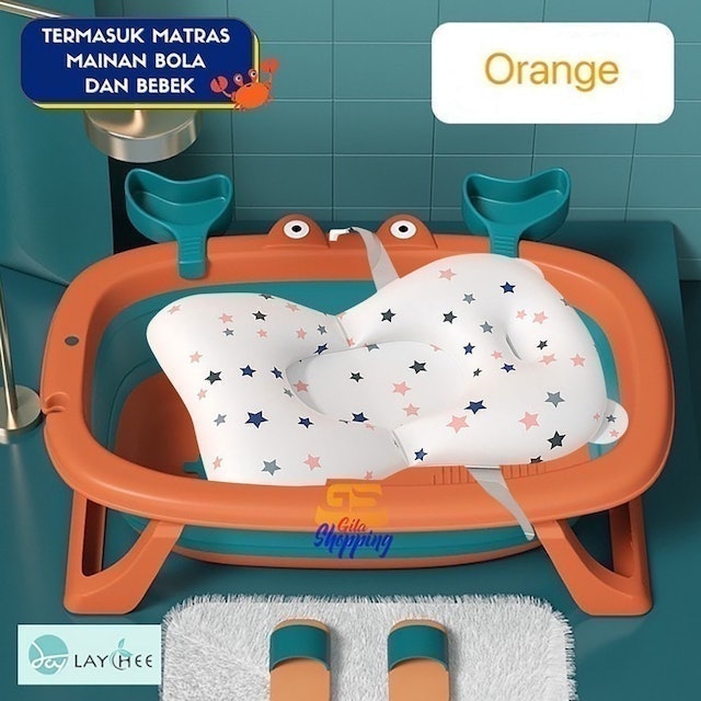 Laychee Bak Mandi Lipat Bayi + Matras Silicone Foldable Bathtub Crab