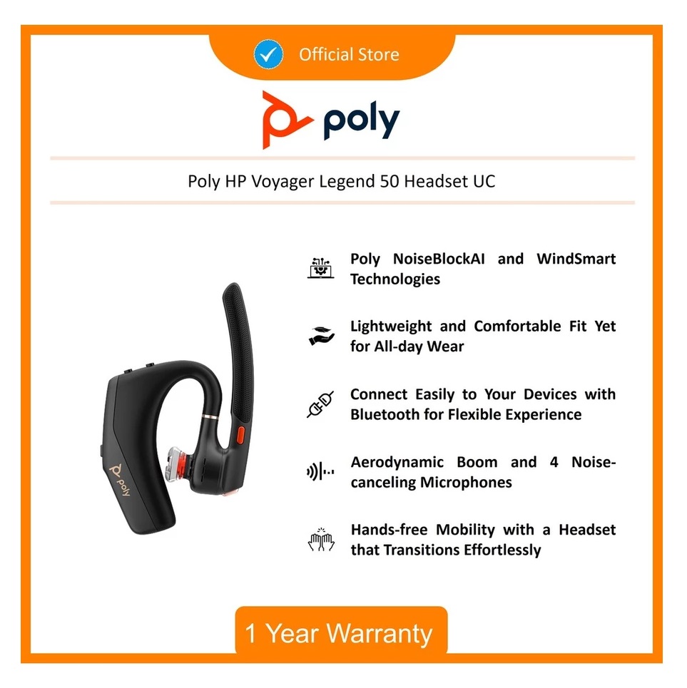 HP Inc Poly HP Voyager Legend 50 Headset UC  AT9M9AA