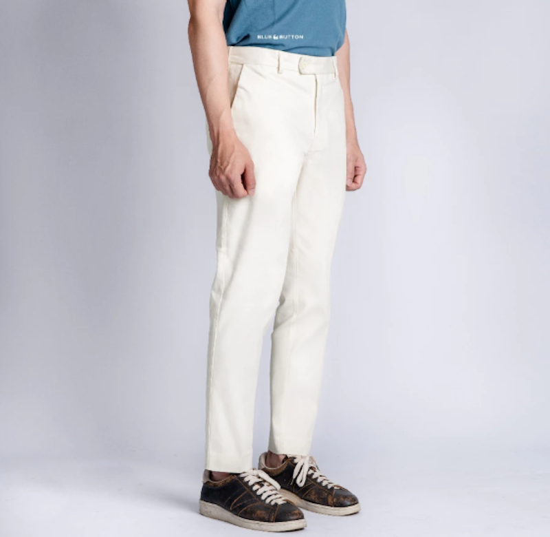 Blue Button Chino Ankle Pants Ivory White 3