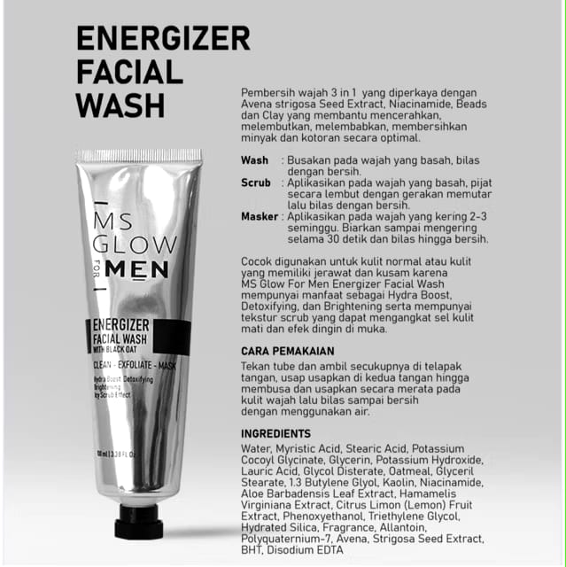Kosmetika Cantik Indonesia MS Glow For Men Energizer Facial Wash