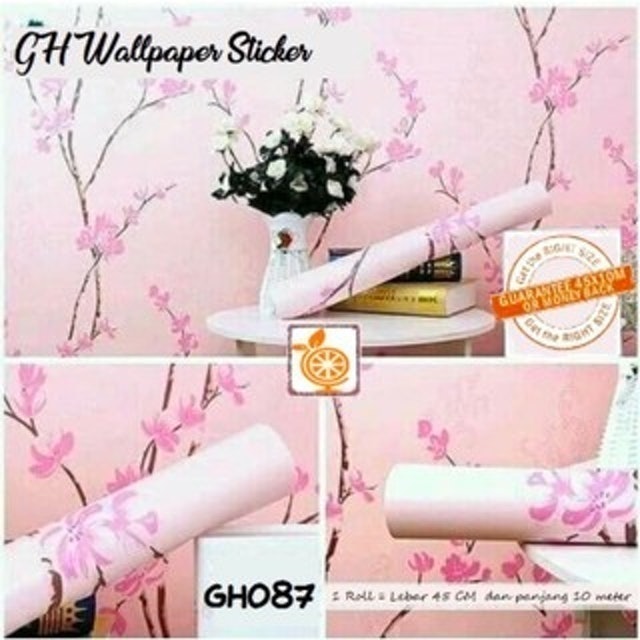  Wallpaper Stiker Dinding Motif Bunga Sakura Pink Cream