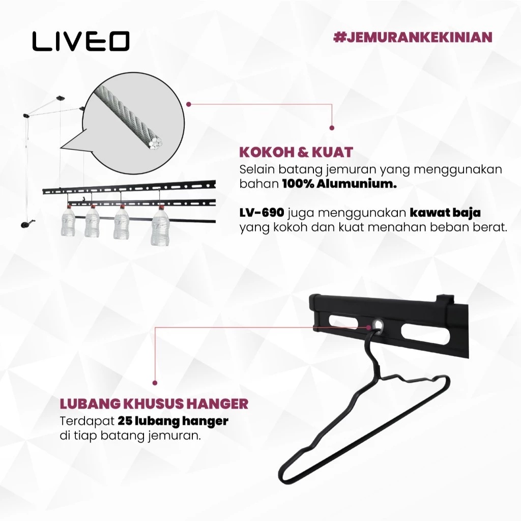 Prima Unggul Jaya Sentosa  Liveo Jemuran Lifting Baju Alumunium LV-690