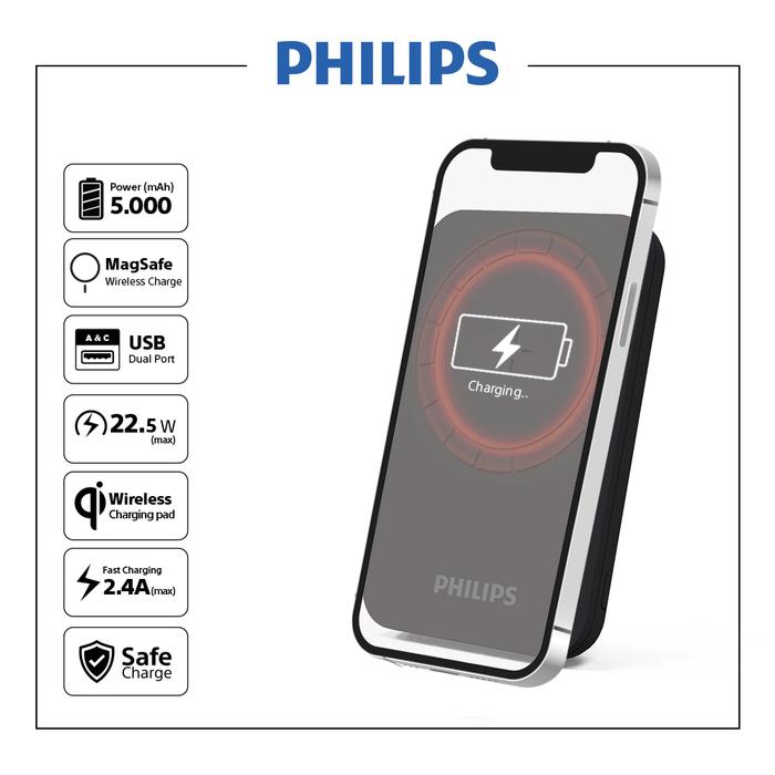 Philips Electronics Nederland B.V. Philips Magsafe Wireless Charger Power Bank 5.000 mAh DLP9339N