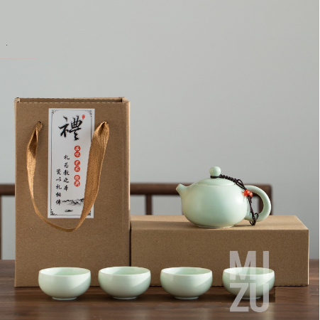MIZU Living OOLONG Classic Chinese Tea Pot Set 4 Cups Ceramic with Gift Box