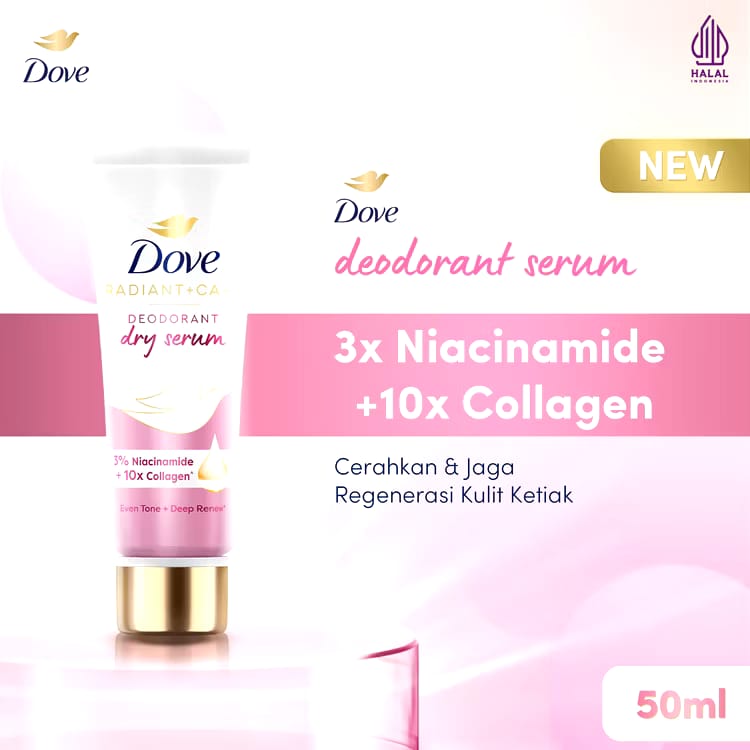 Unilever Indonesia Dove Radiant+Care Deodorant Dry Serum 3% Niacinamide + 10x Collagen 