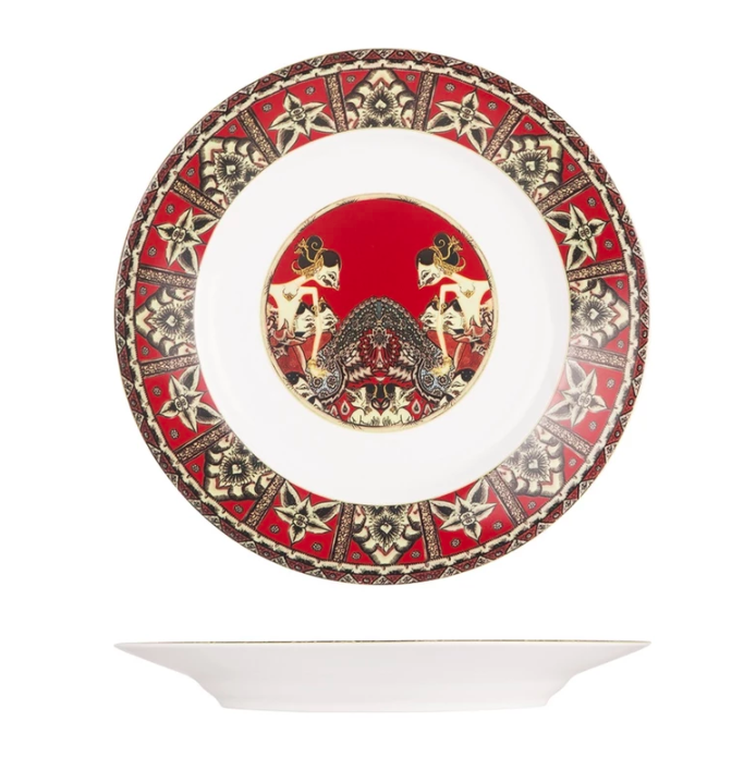 Indo Porcelain ZEN x Ghea Piring Makan Keramik New Wayang Maroon 4 pcs