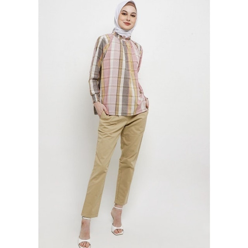 Muskaan Blouse Pink Motif Kotak 2