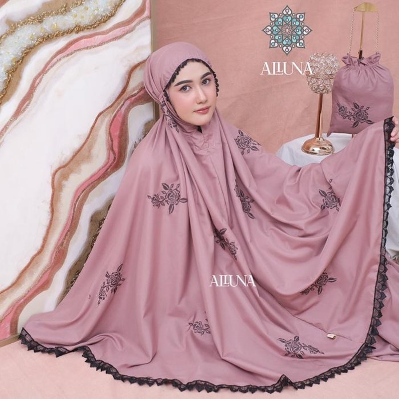 ALLUNA Mukena Traveling Bordir Strimin Rose Katun 4