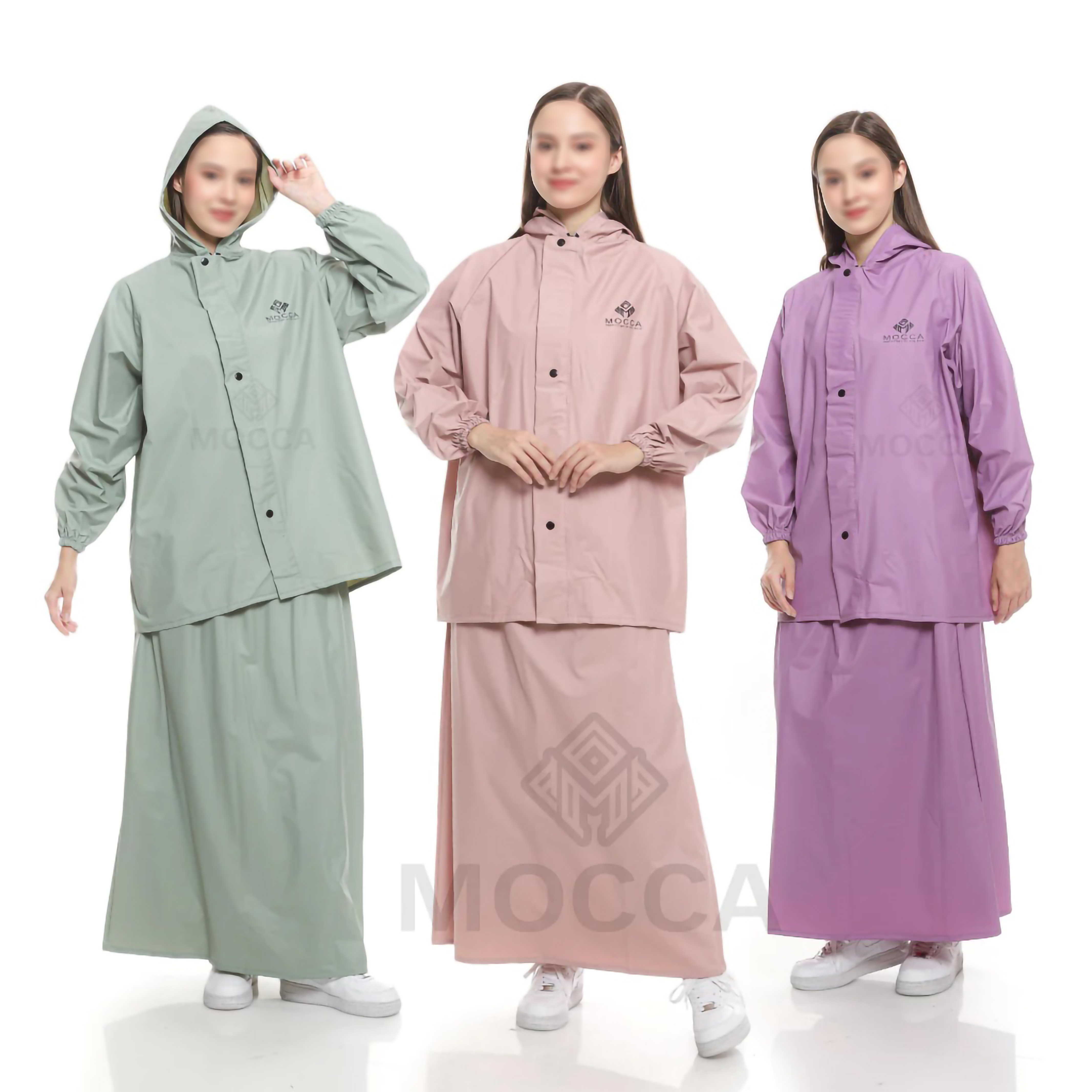  MOCCA Jas Hujan Setelan Rok Wanita