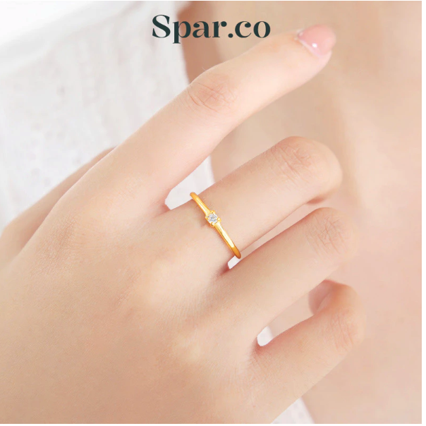 Spar.co Cincin Titanium Emas dengan Permata Birth Stone SP-AAC1234