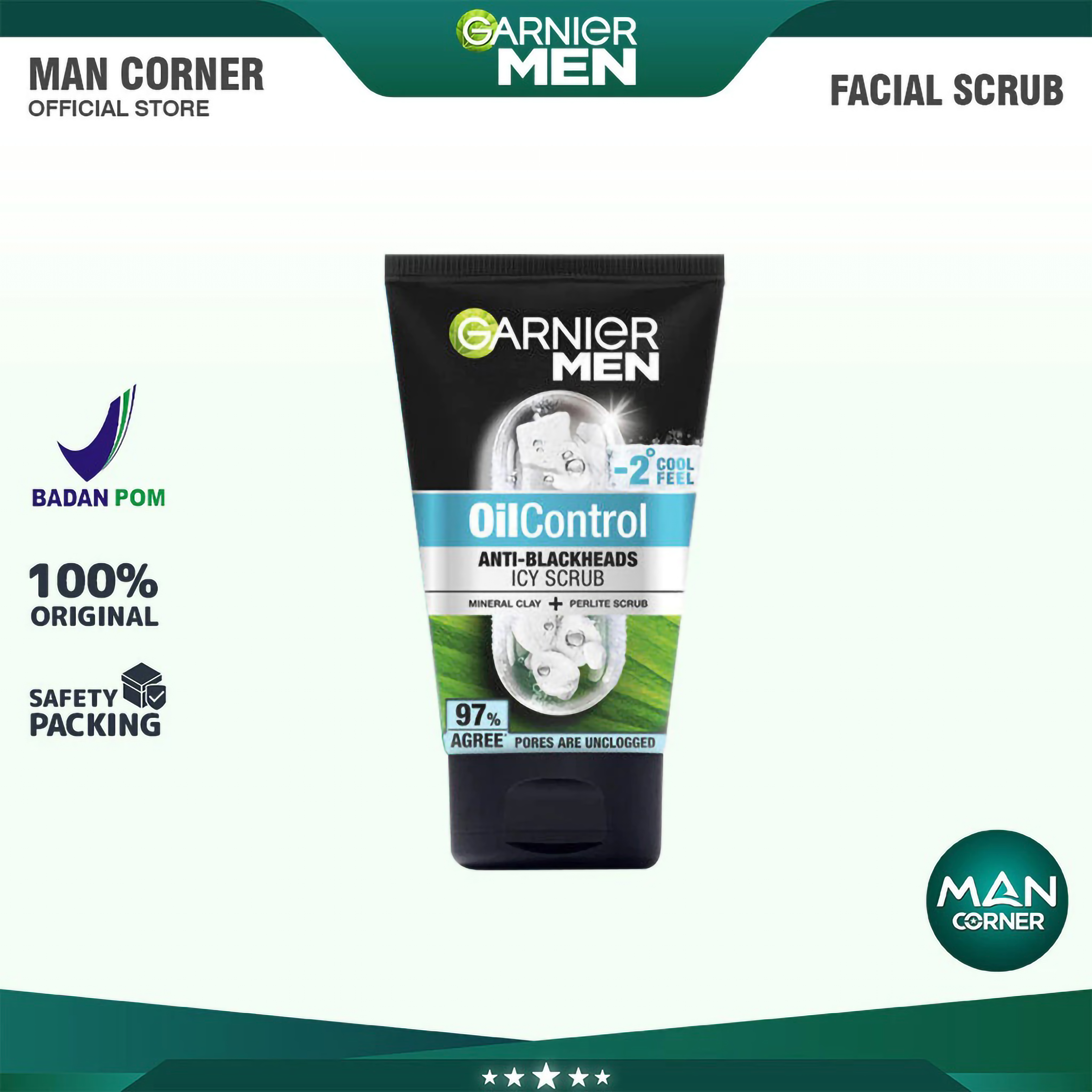 Loreal Indonesia Garnier Men Oil Control Anti Blackheads Brightening Icy Scrub 100 ml