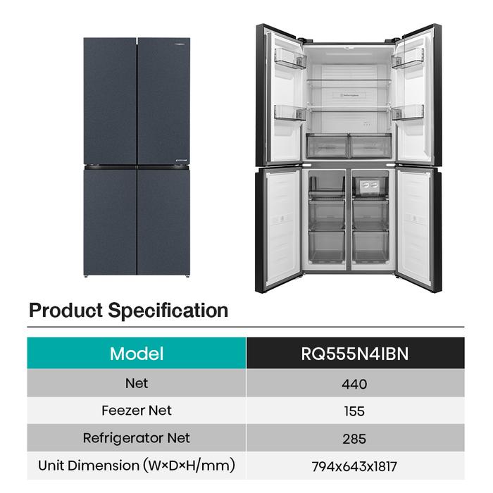 Hisense Hisense Kulkas 4 Pintu L Gross Capacity  RQ555N4IBN