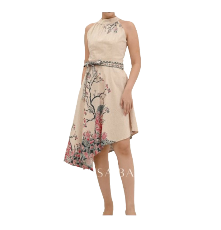 Nuansa Batik Dress Batik dengan Pita Tanpa Lengan 1