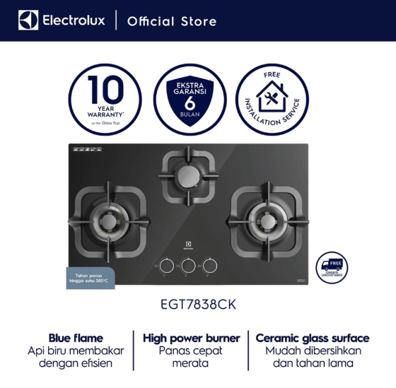 Electrolux Electrolux Electrolux Kompor Gas Tanam UltimateTaste 300 dengan 3 Tungku 78cm EGT7838CK