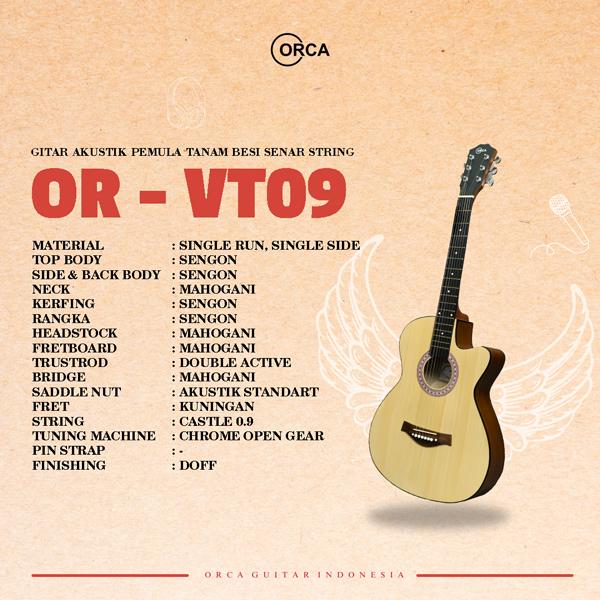Orca Gitar Akustik Pemula Tanam Besi Hitam OR-VT09