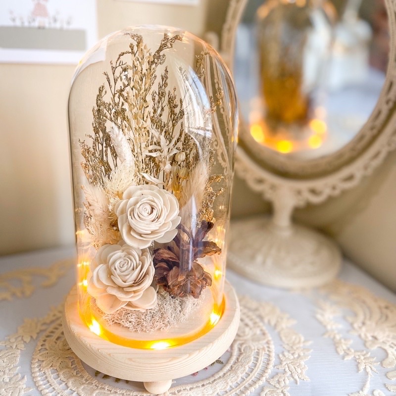 Preserved Flower Glass Dome Athens Blue White Garden 2