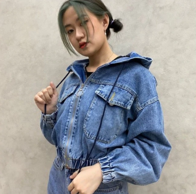 JINISO Fuji Bomber Jaket Crop Oversize Blue Acid ｜ 610