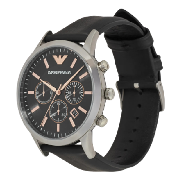 Chronograph Black Leather Watch AR11431