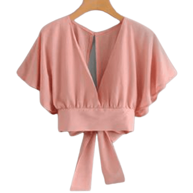 Femei Outer Blouse Slit Back Self Tie Wrap Crop Top